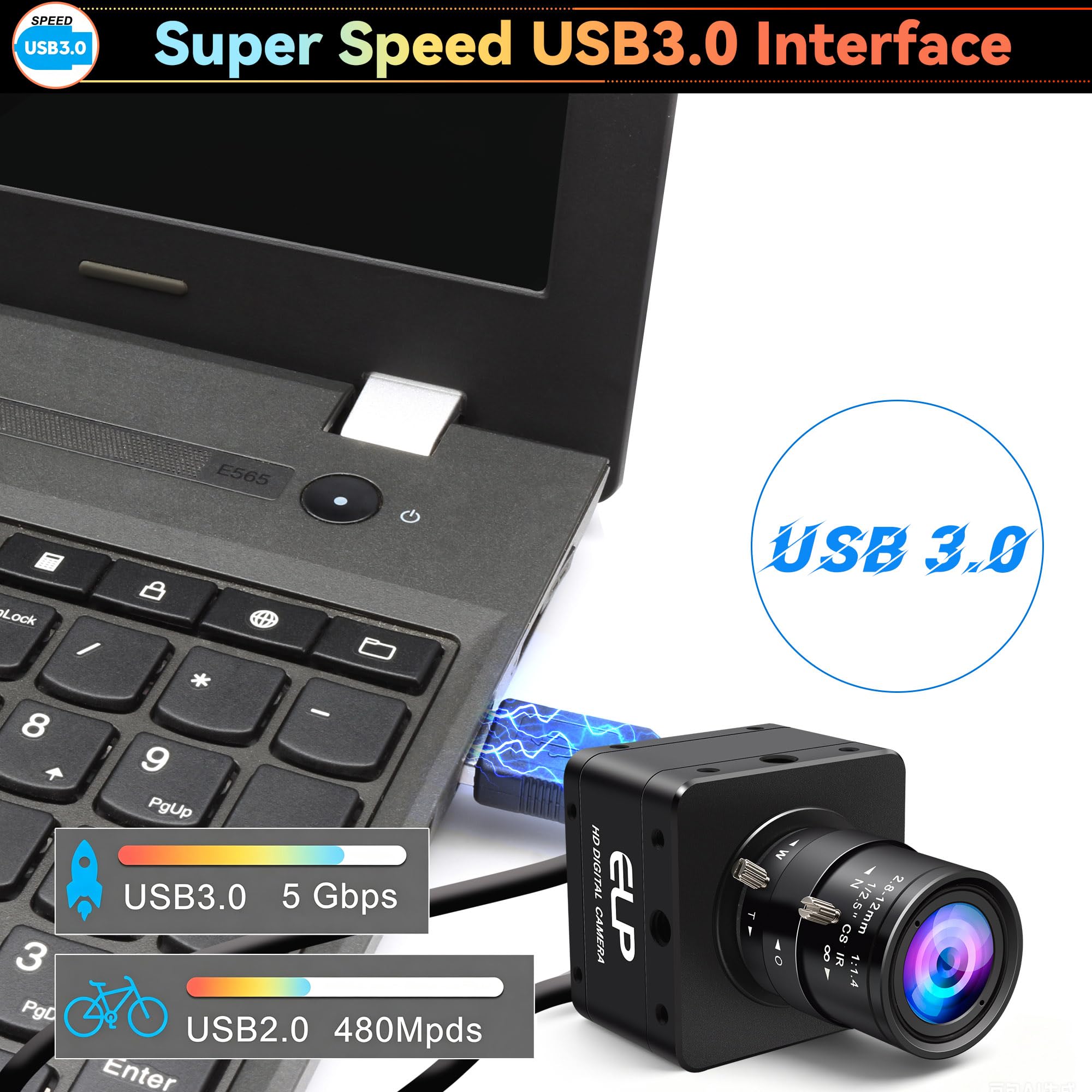 Amazon.co.jp: ELP 高速グローバルシャッターUSB3.0ズームカメラ、720P